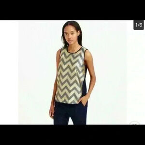 J crew Navy and Gold Chevron Gilded Tank Blouse